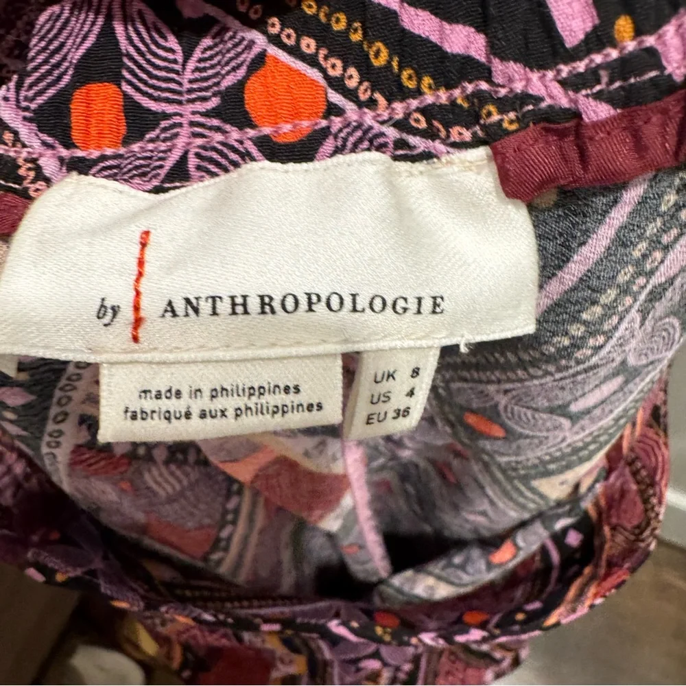 Anthropologie Layla Wide Leg Pull On Pants Size 4 Purple Boho Beachy Summer Crop - Picture 9 of 11
